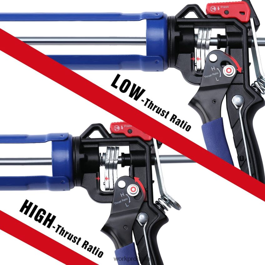 WORKPRO Pistola per calafataggio con rapporto di spinta regolabile per tubi per calafataggio standard utile B0600L135 attrezzo