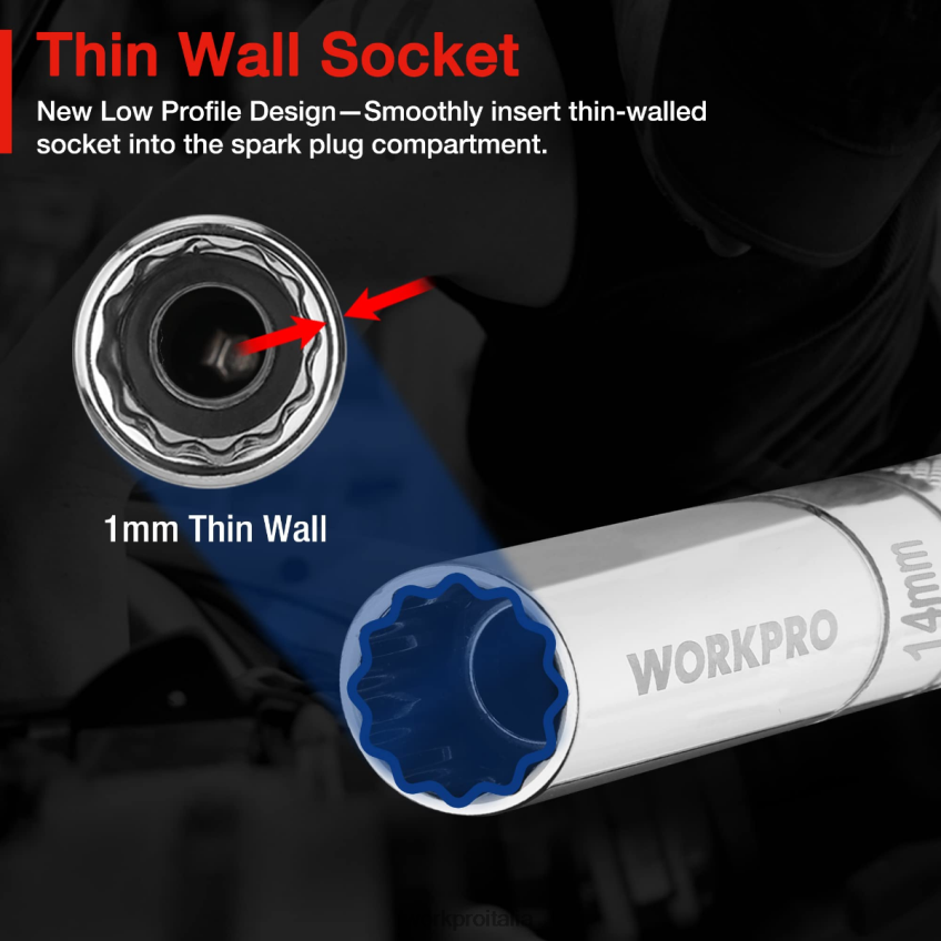WORKPRO Presa a muro sottile da 3 pezzi da 14 mm con estensioni da 6 e 10 polliciSet di prese per candele magnetiche girevoli utile B0600L143 attrezzo