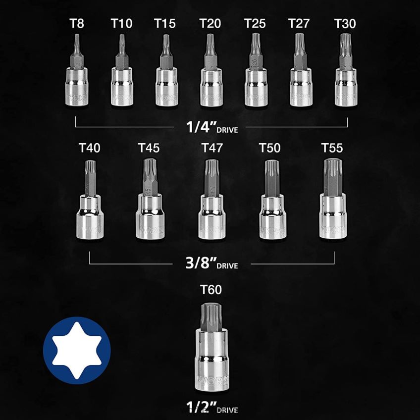 WORKPRO Set di 13 bussole Torx (solo per uso manuale) moderno B0600L127 attrezzo