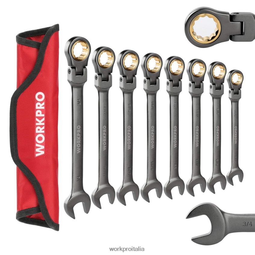 WORKPRO Set di 8 chiavi combinate a cricchetto con testa flessibile con borsa organizer utile B0600L86 attrezzo