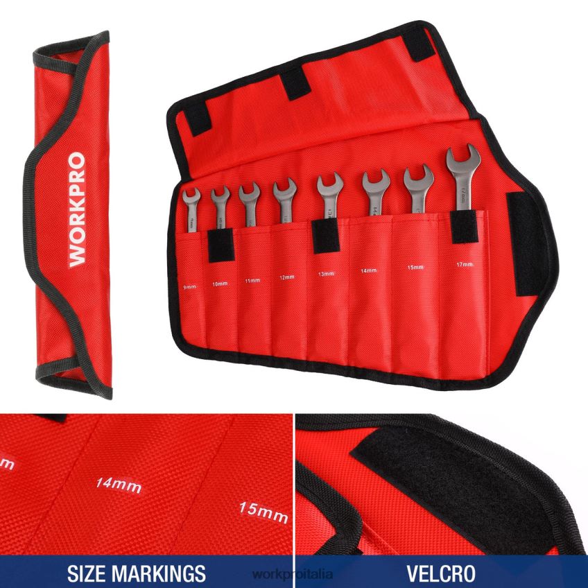 WORKPRO Set di 8 chiavi combinate a cricchetto con testa flessibile con borsa organizer utile B0600L86 attrezzo