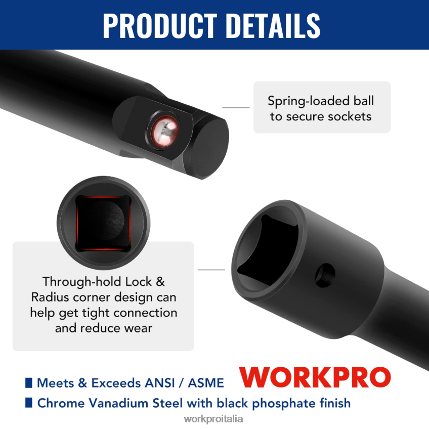 WORKPRO Set di accessori per utensili di azionamento da 18 pezzi moderno B0600L137 attrezzo