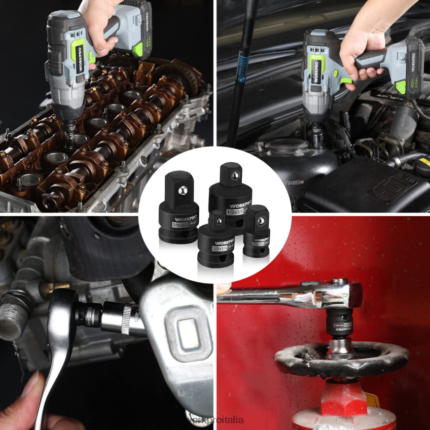 WORKPRO Set di adattatori e riduttori per prese per avvitatori a impatto da 4 pezzi, kit di conversione chiave utile B0600L94 attrezzo