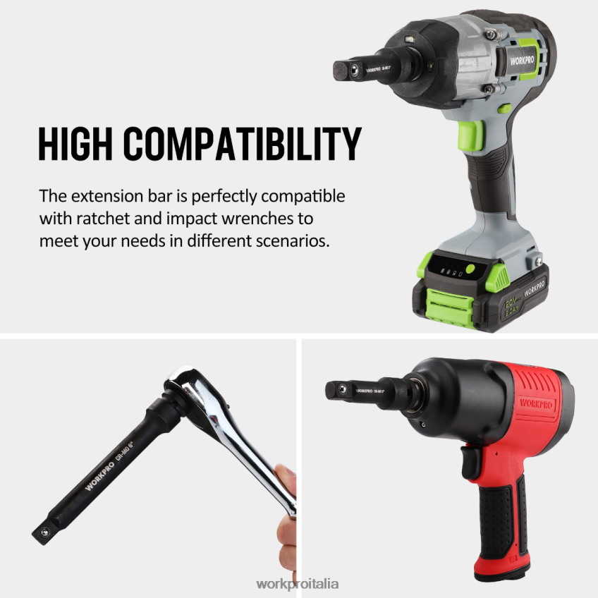WORKPRO Set di barre di estensione per impatto con presa da 3 pezzi: 3, 6, 8 pollici e 1/2 pollici utile B0600L202 attrezzo