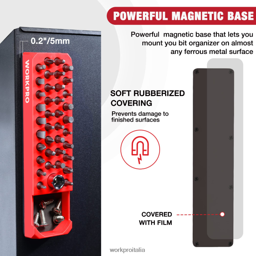 WORKPRO organizer magnetico per punte da trapano per cacciavite esagonale a 39 fori per punta esagonale da 1/4 di pollice e adattatore per punta di guida Rosso & blu B0600L132 attrezzo
