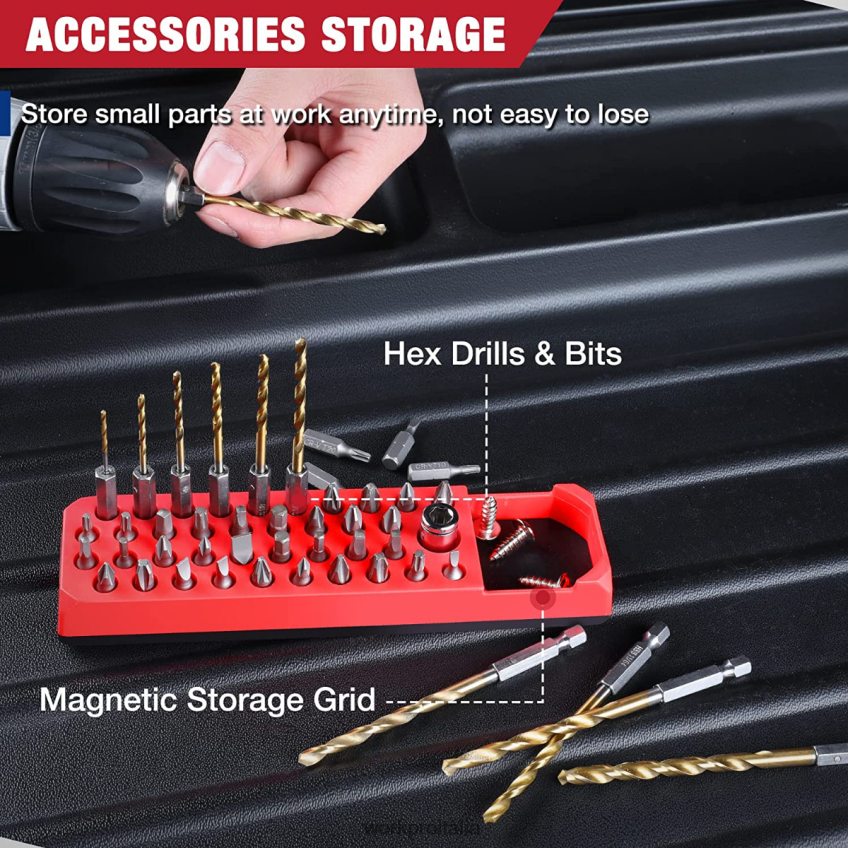 WORKPRO organizer magnetico per punte da trapano per cacciavite esagonale a 39 fori per punta esagonale da 1/4 di pollice e adattatore per punta di guida Rosso & blu B0600L132 attrezzo