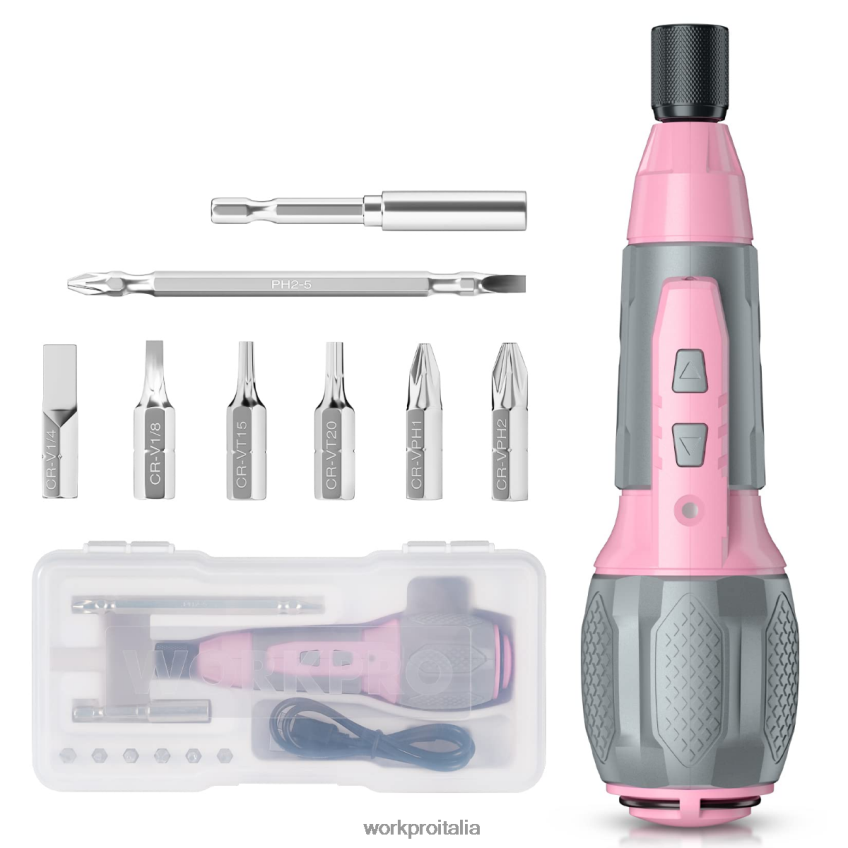 WORKPRO Kit cacciavite senza fili con batteria ricaricabile agli ioni di litio USB 4V rosa/bianco B0600L236 attrezzo