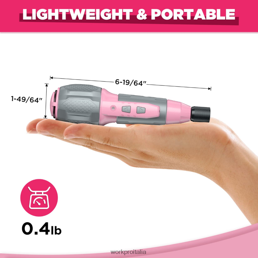 WORKPRO Kit cacciavite senza fili con batteria ricaricabile agli ioni di litio USB 4V rosa/bianco B0600L236 attrezzo