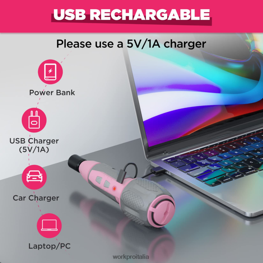 WORKPRO Kit cacciavite senza fili con batteria ricaricabile agli ioni di litio USB 4V rosa/bianco B0600L236 attrezzo