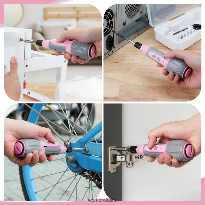 WORKPRO Kit cacciavite senza fili con batteria ricaricabile agli ioni di litio USB 4V rosa/bianco B0600L236 attrezzo