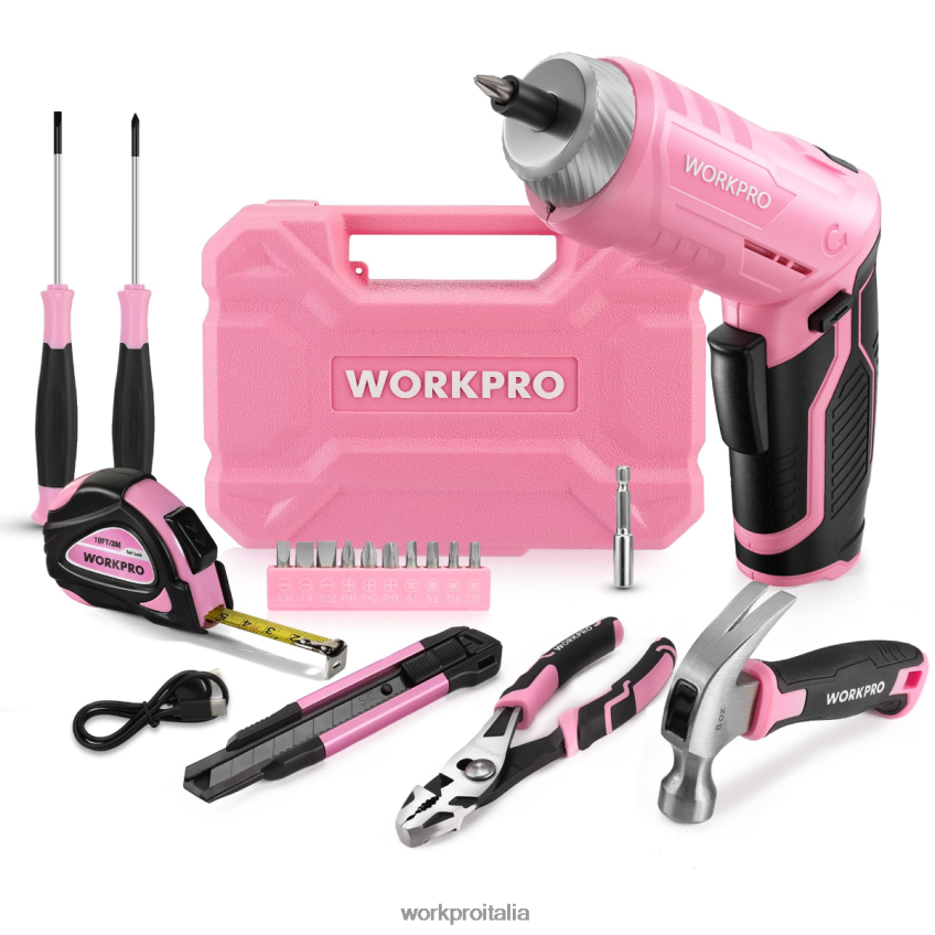 WORKPRO Kit di attrezzi domestici generali da 18 pezzi rosa/blu B0600L102 attrezzo