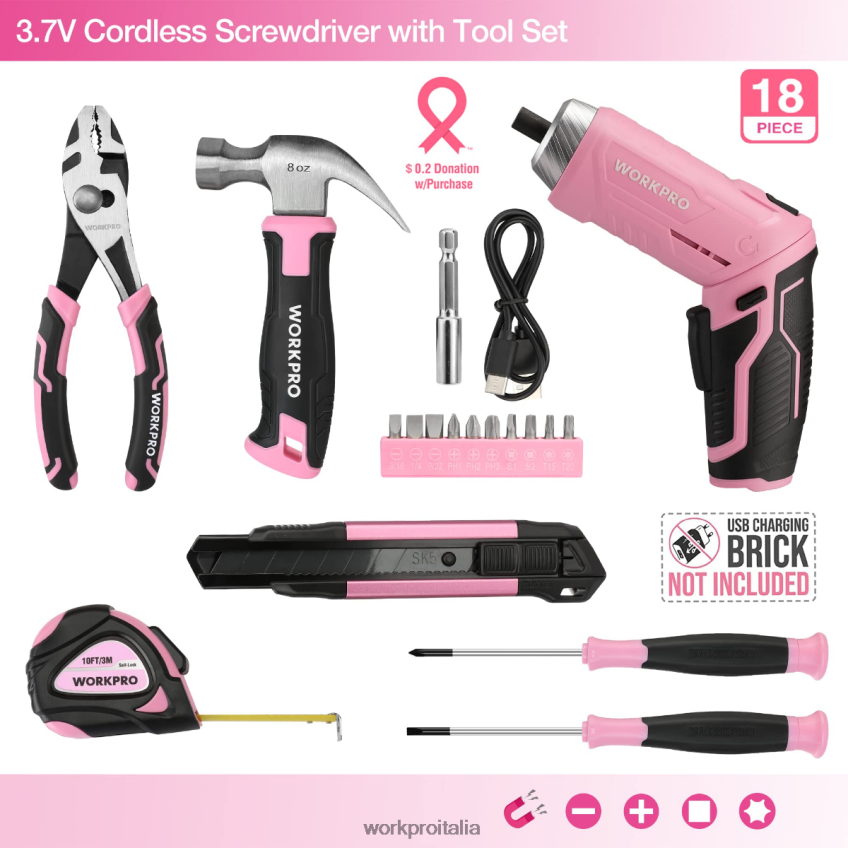 WORKPRO Kit di attrezzi domestici generali da 18 pezzi rosa/blu B0600L102 attrezzo