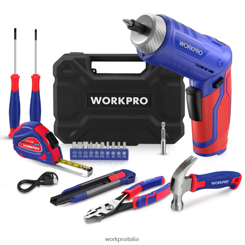 WORKPRO Kit di attrezzi domestici generali da 18 pezzi rosa/blu B0600L102 attrezzo