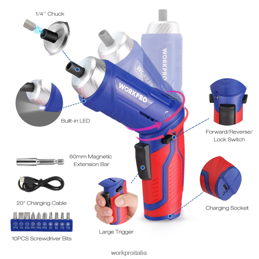 WORKPRO Kit di attrezzi domestici generali da 18 pezzi rosa/blu B0600L102 attrezzo