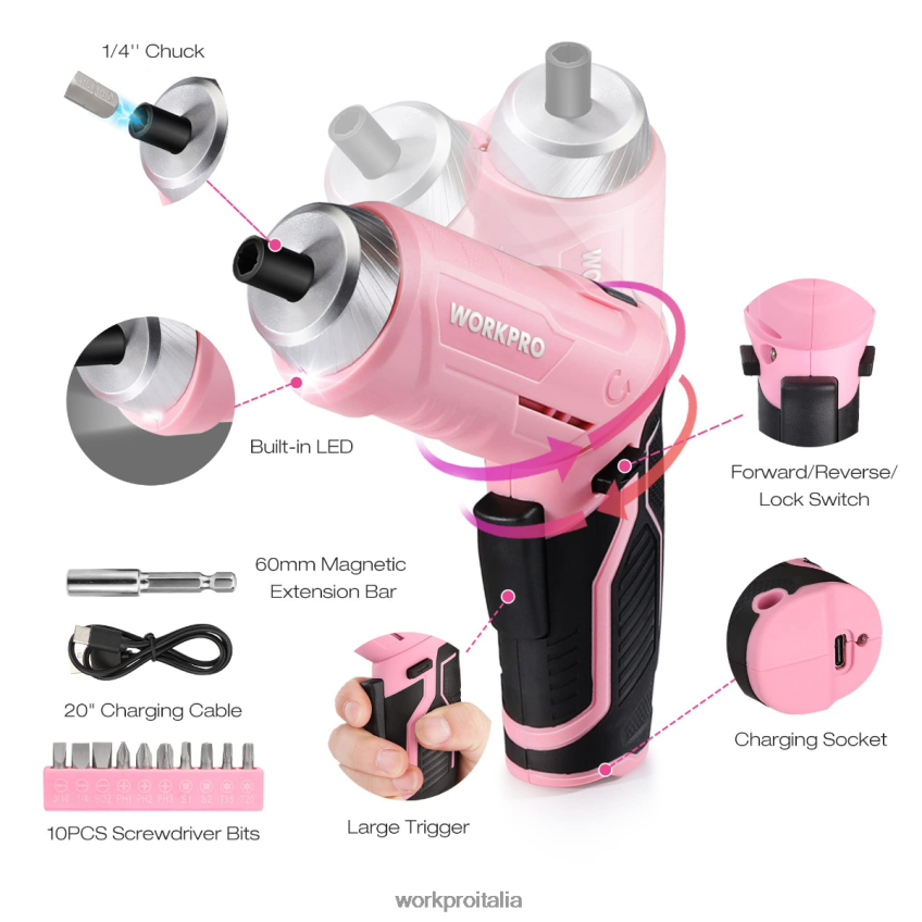 WORKPRO Kit di attrezzi domestici generali da 18 pezzi rosa/blu B0600L102 attrezzo
