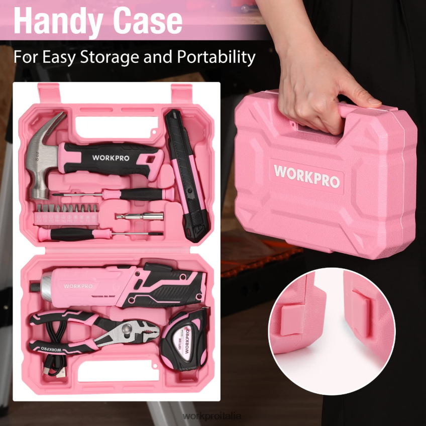 WORKPRO Kit di attrezzi domestici generali da 18 pezzi rosa/blu B0600L102 attrezzo