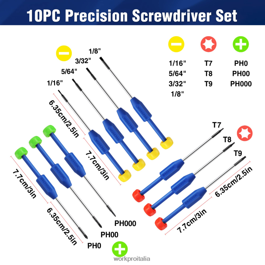 WORKPRO Set cacciaviti di precisione da 10 pezzi con custodia, phillips, a taglio, stella torx, kit di strumenti di riparazione cacciavite magnetico, impugnatura antiscivolo nuovo B0600L103 attrezzo
