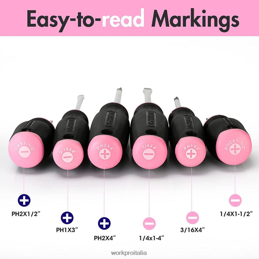 WORKPRO Set da 6 cacciaviti magnetici rosa B0600L244 attrezzo