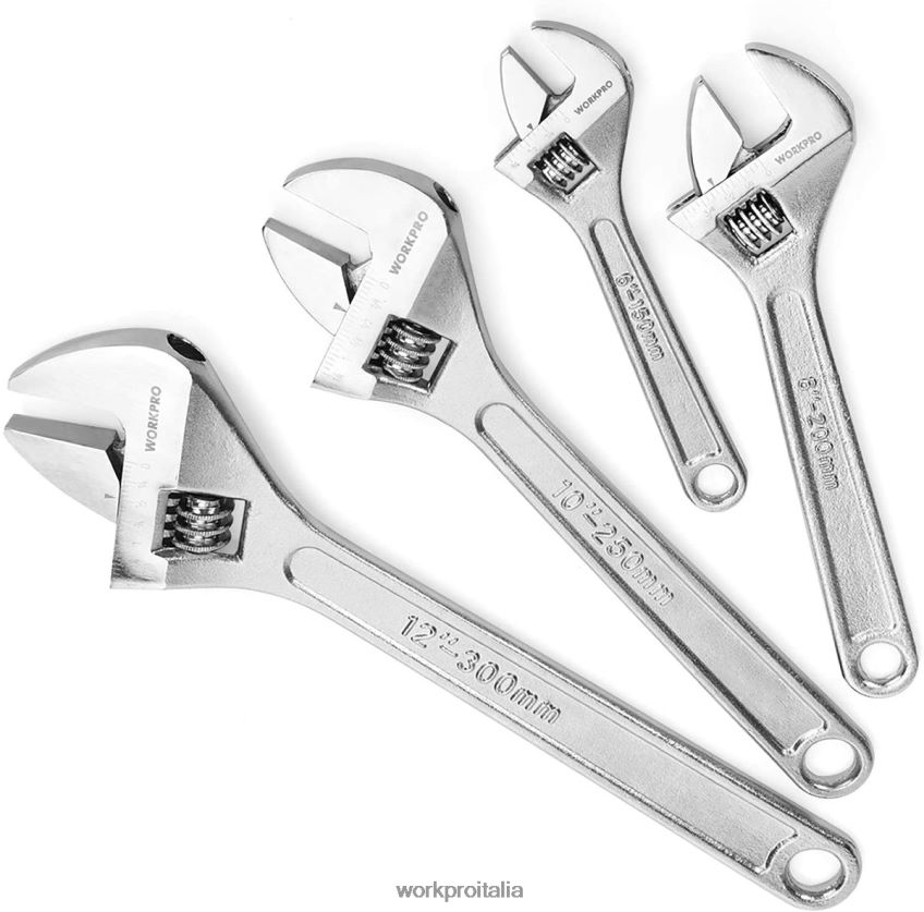 WORKPRO Set 4 chiavi regolabili forgiate cromate trattate termicamente utile B0600L84 attrezzo