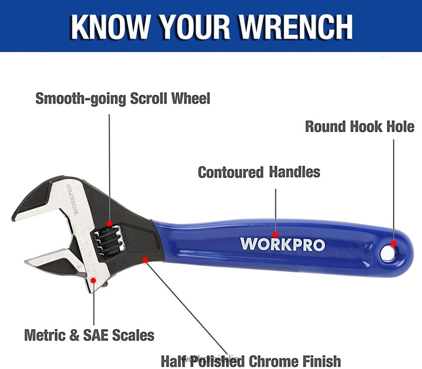 WORKPRO Set di 2 chiavi regolabili per garage domestici e fai da te utile B0600L87 attrezzo