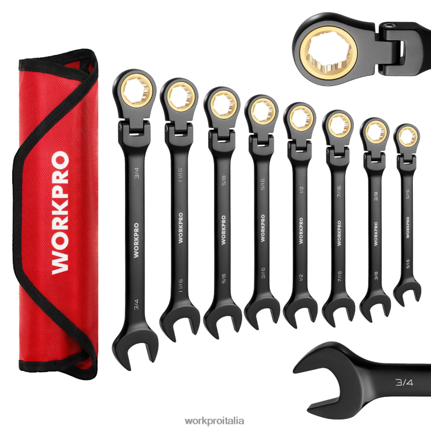 WORKPRO Set di 8 chiavi combinate a cricchetto con testa flessibile antiscivolo moderno B0600L80 attrezzo