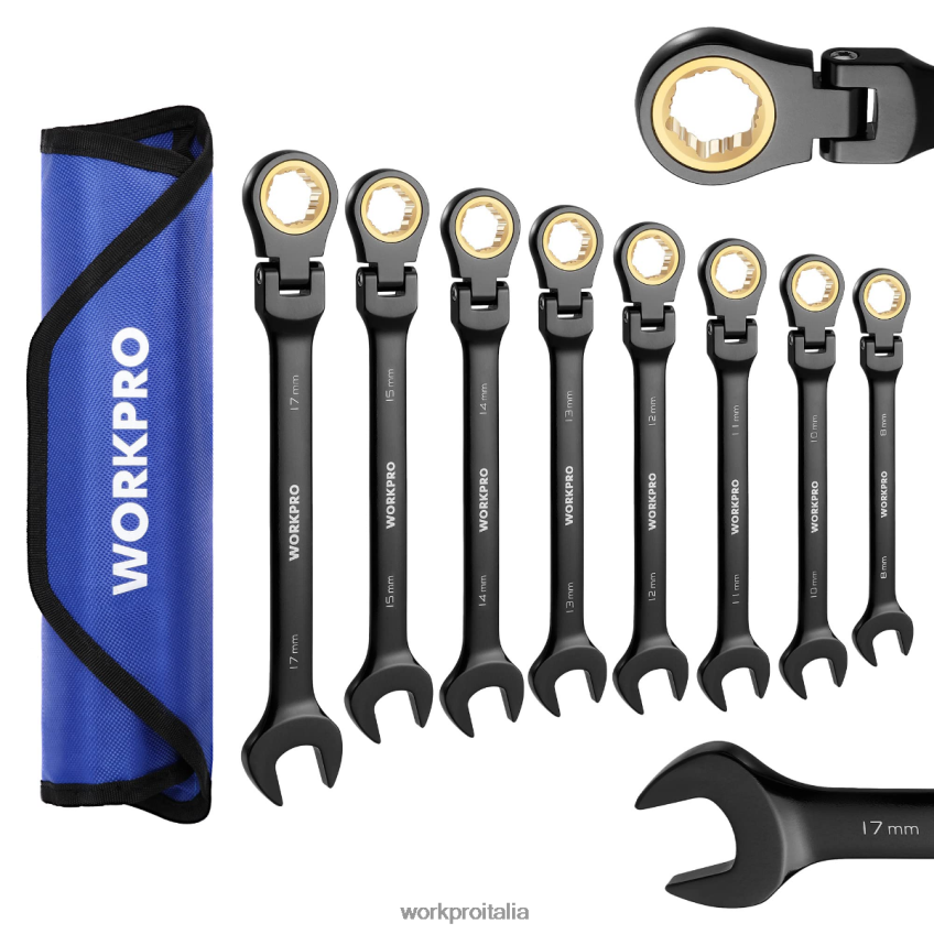 WORKPRO Set di 8 chiavi combinate a cricchetto con testa flessibile antiscivolo moderno B0600L80 attrezzo