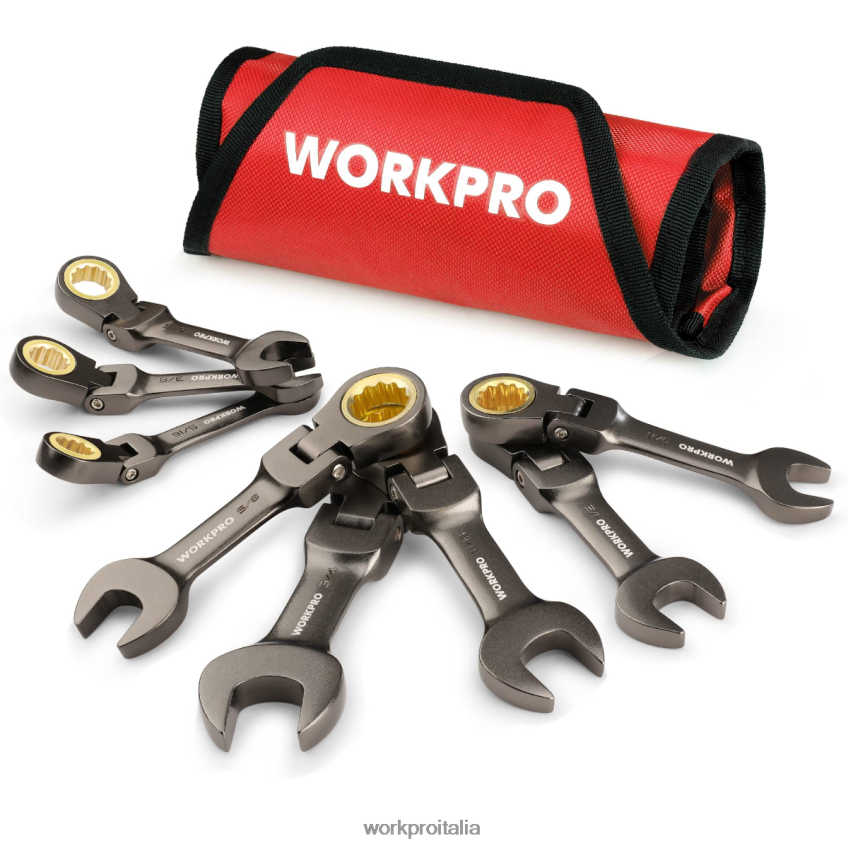 WORKPRO Set di 8 chiavi combinate a cricchetto tozze con testa flessibile nuovo B0600L82 attrezzo