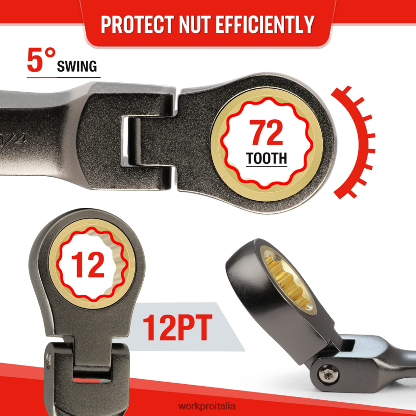 WORKPRO Set di 8 chiavi combinate a cricchetto tozze con testa flessibile nuovo B0600L82 attrezzo