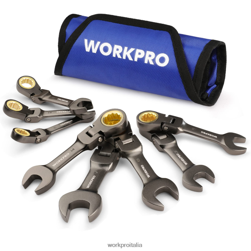 WORKPRO Set di 8 chiavi combinate a cricchetto tozze con testa flessibile nuovo B0600L82 attrezzo