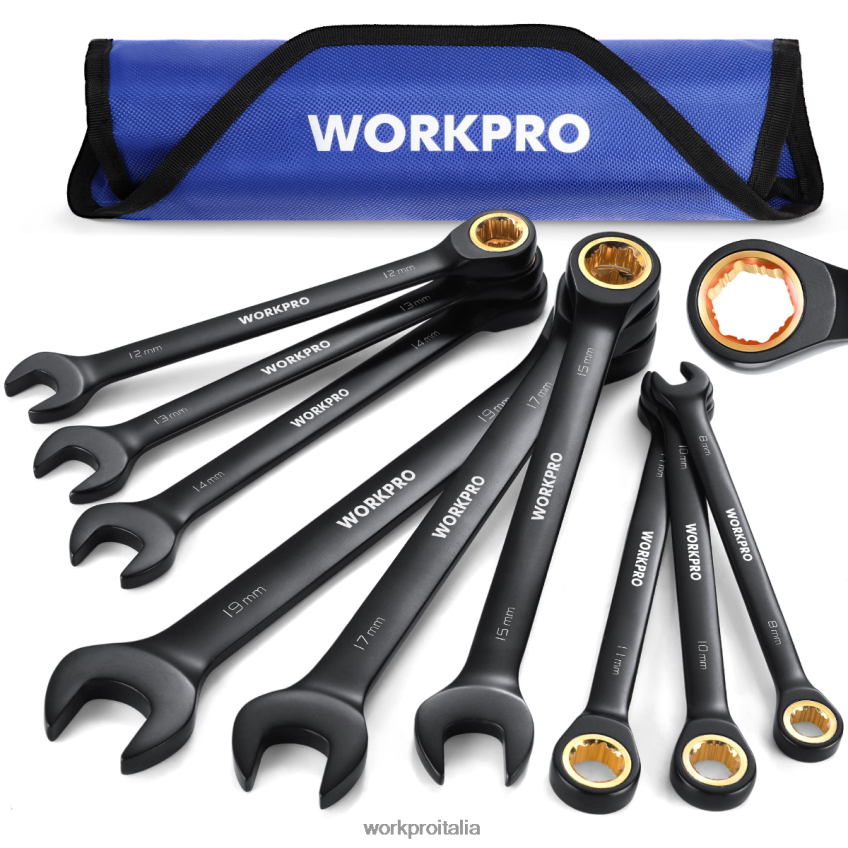 WORKPRO Set di 9 chiavi combinate a cricchetto antiscivolo nero B0600L88 attrezzo