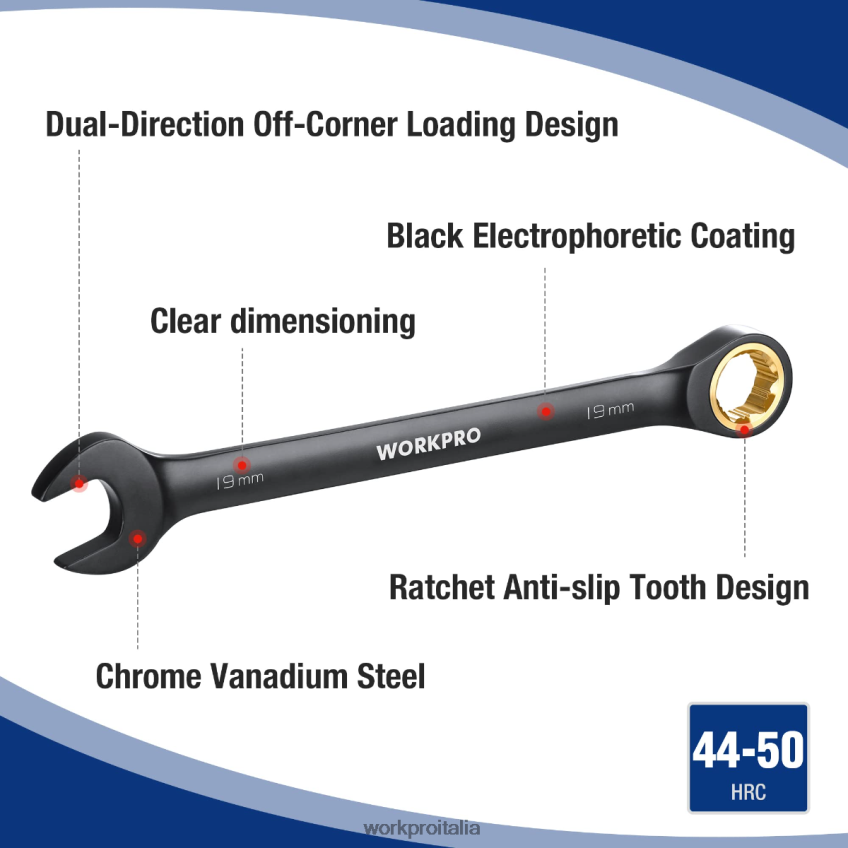 WORKPRO Set di 9 chiavi combinate a cricchetto antiscivolo nero B0600L88 attrezzo
