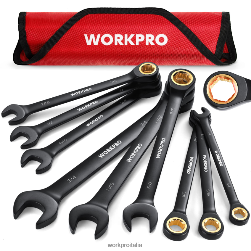 WORKPRO Set di 9 chiavi combinate a cricchetto antiscivolo nero B0600L88 attrezzo