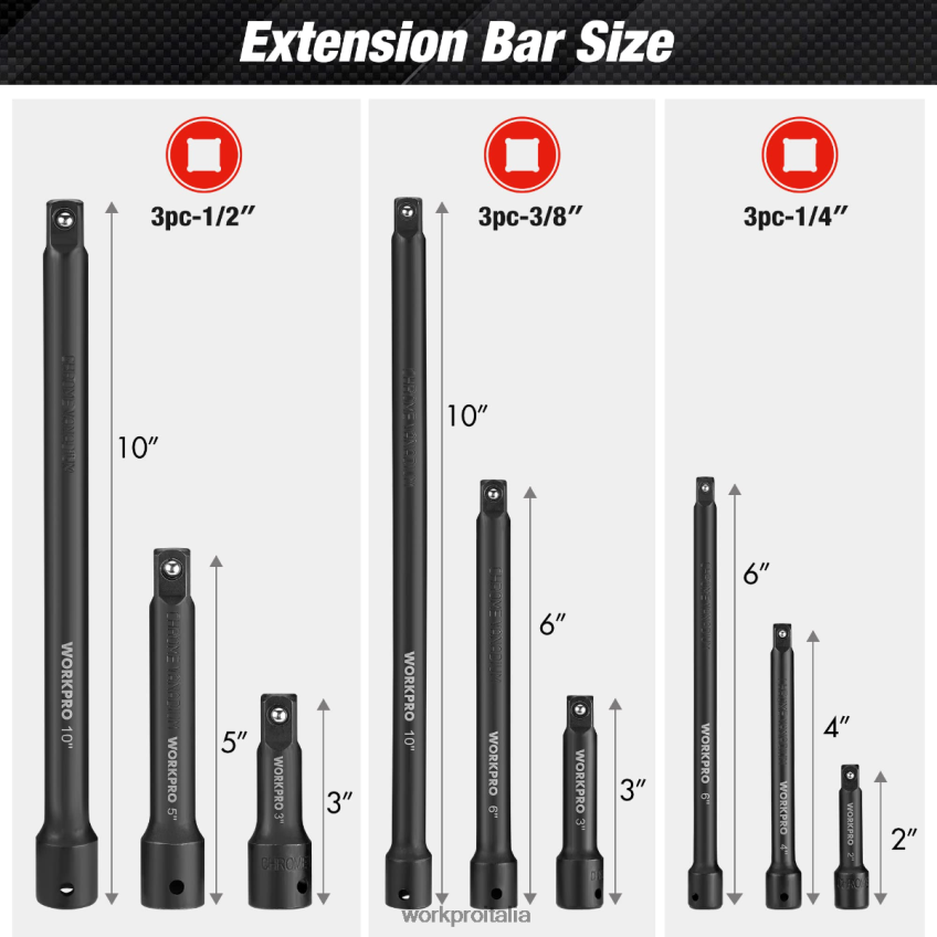 WORKPRO Set di barre di estensione per avvitatore a percussione da 9 pezzi moderno B0600L141 attrezzo