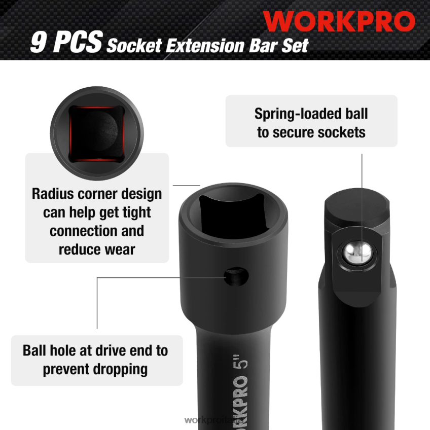 WORKPRO Set di barre di estensione per avvitatore a percussione da 9 pezzi moderno B0600L141 attrezzo