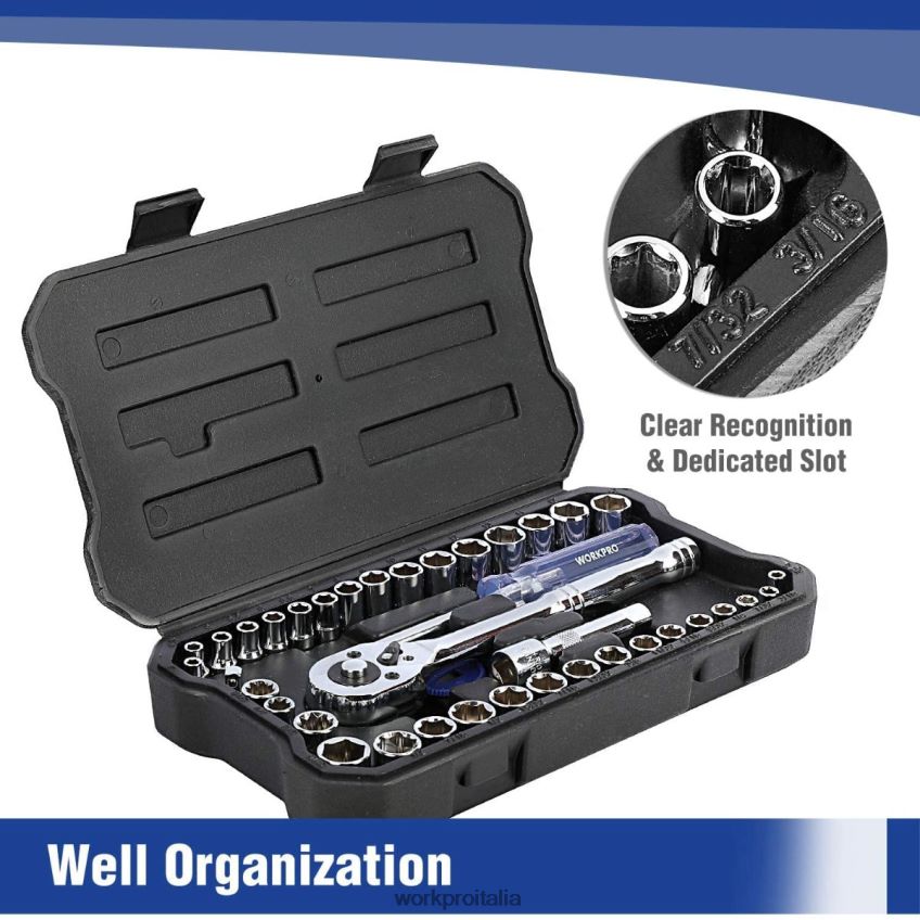 WORKPRO Set di chiavi a bussola da 39 pezzi, set di bussole piccole da 1/4