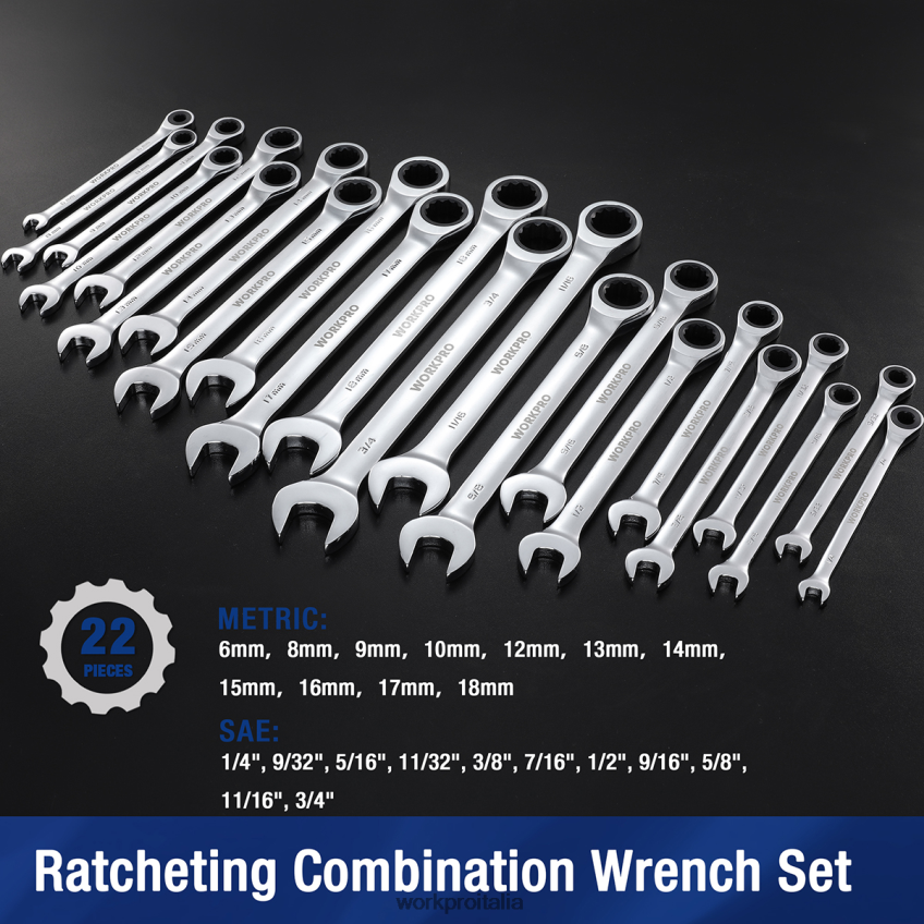 WORKPRO Set di chiavi combinate a cricchetto da 22 pezzi moderno B0600L81 attrezzo