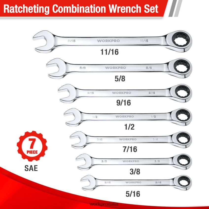 WORKPRO Set di chiavi combinate a cricchetto da 7 pezzi utile B0600L85 attrezzo