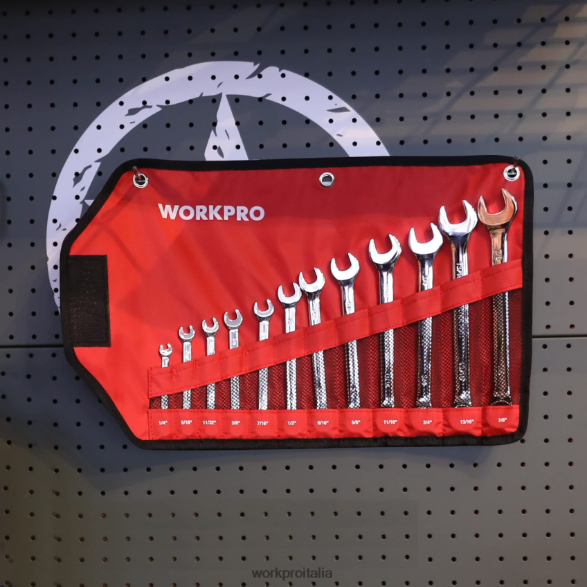 WORKPRO Set di chiavi combinate premium CR-V da 12 pezzi metriche 8-19 mm nuovo B0600L95 attrezzo