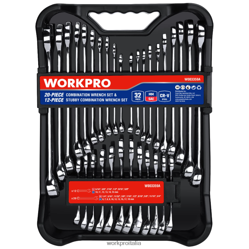 WORKPRO Set di chiavi inglesi tozze e normali da 12 punti combinate SAE e metriche da 32 pezzi moderno B0600L92 attrezzo