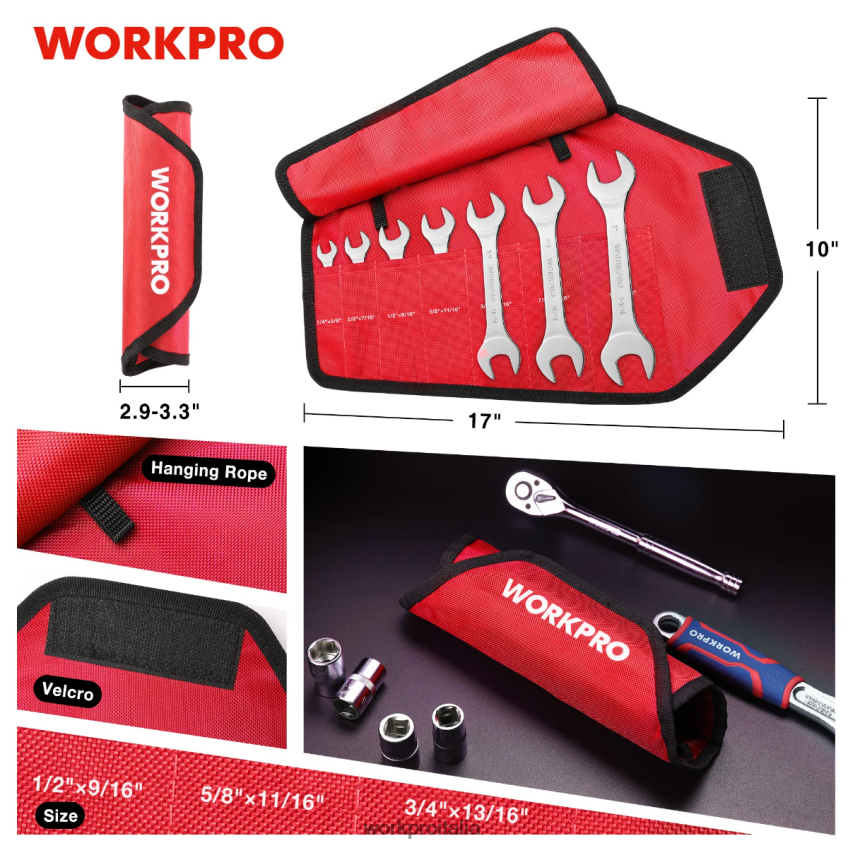WORKPRO Set di chiavi metriche supersottili da 7 pezzi con custodia organizer arrotolabile utile B0600L96 attrezzo
