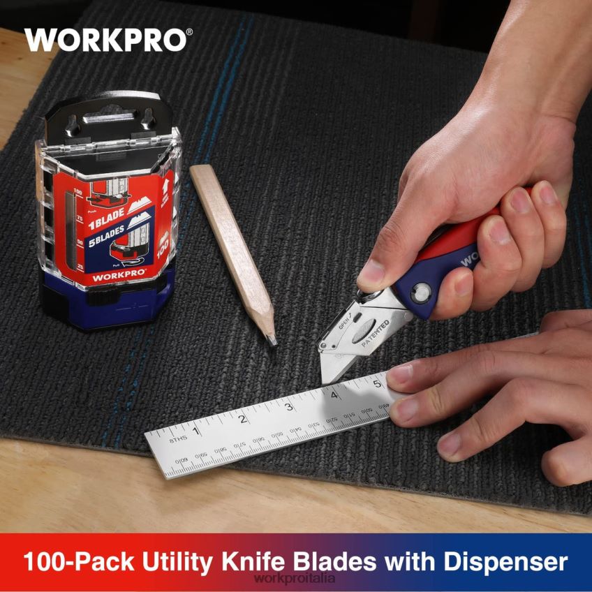 WORKPRO 100 lame di ricambio per coltelli multiuso in acciaio al carbonio sk5 con dispenser rosso/rosa B0600L49 attrezzo