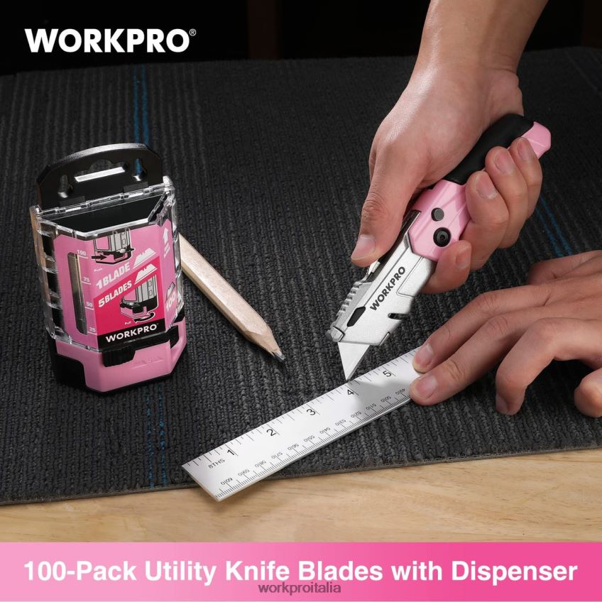 WORKPRO 100 lame di ricambio per coltelli multiuso in acciaio al carbonio sk5 con dispenser rosso/rosa B0600L49 attrezzo