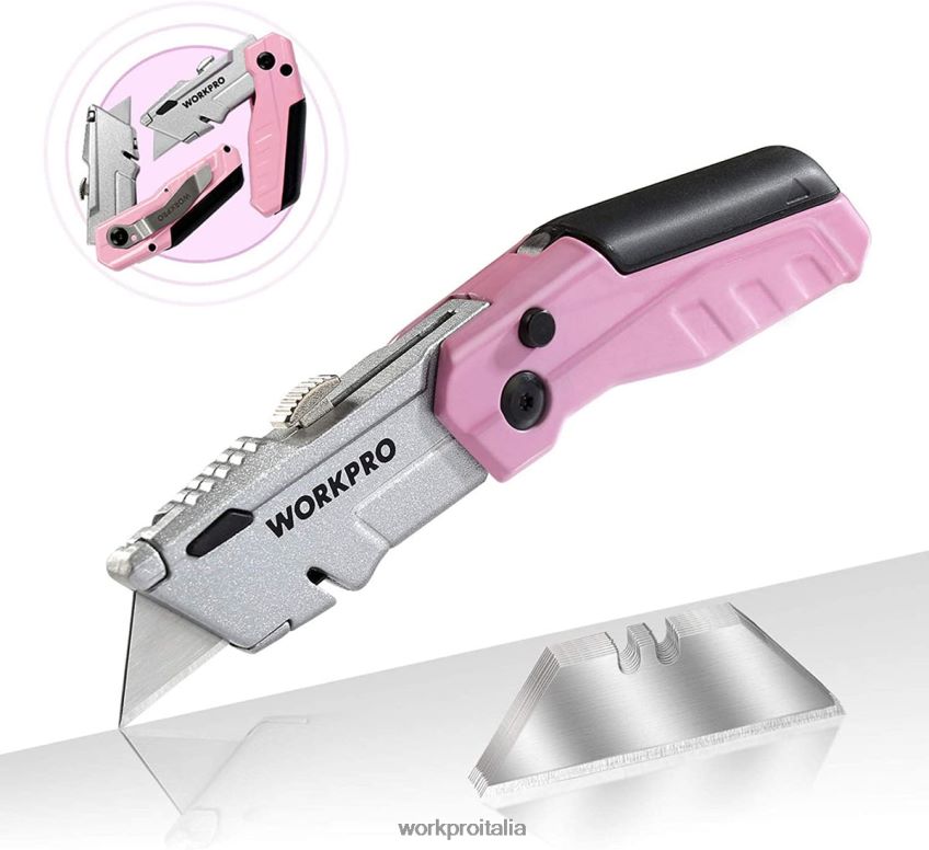 WORKPRO Coltello multiuso pieghevole a cambio rapido con 12 lame extra rosa B0600L37 attrezzo