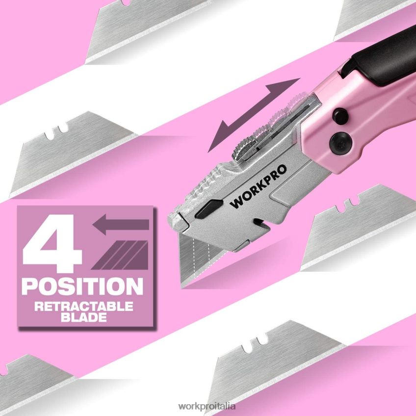 WORKPRO Coltello multiuso pieghevole a cambio rapido con 12 lame extra rosa B0600L37 attrezzo
