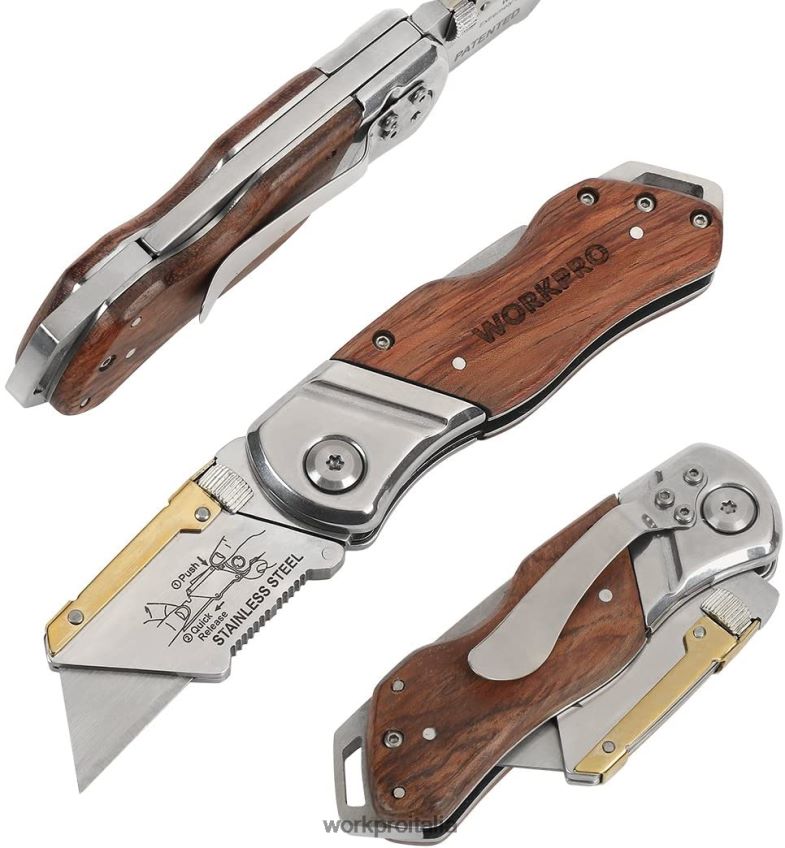 WORKPRO Coltello multiuso pieghevole con manico in legno taglierina resistente moderno B0600L39 attrezzo