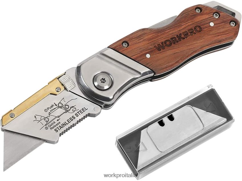 WORKPRO Coltello multiuso pieghevole con manico in legno taglierina resistente moderno B0600L39 attrezzo