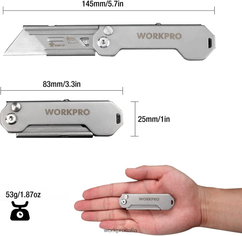 WORKPRO Coltello multiuso pieghevole tascabile a cambio rapido mini coltello pieghevole in acciaio inossidabile con clip per cintura nuovo B0600L47 attrezzo