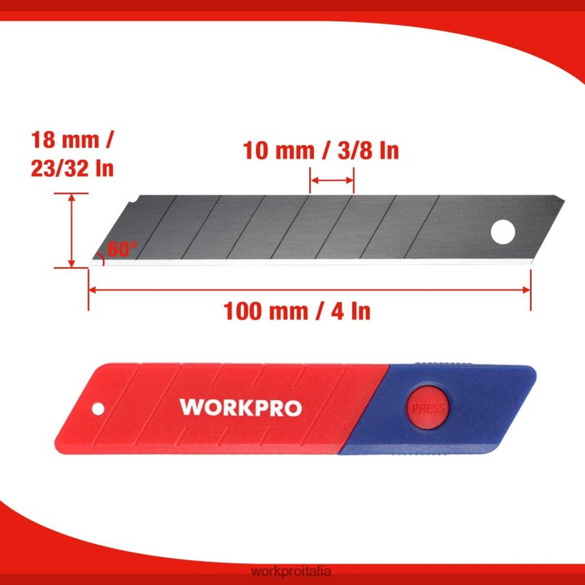 WORKPRO Lame a spezzare da 18 mm Lama di ricambio in acciaio sk5 adatta per confezioni da 100 utile B0600L53 attrezzo