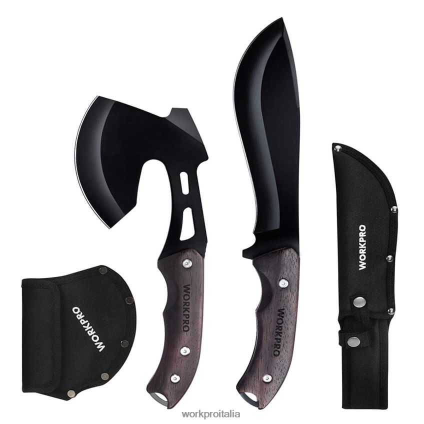 WORKPRO Set combinato di ascia con manico in legno full tang e coltello a lama fissa con fodero in nylon utile B0600L48 attrezzo