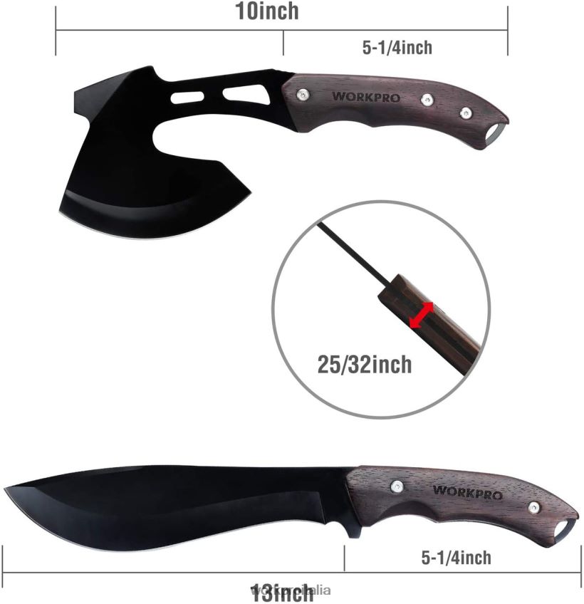 WORKPRO Set combinato di ascia con manico in legno full tang e coltello a lama fissa con fodero in nylon utile B0600L48 attrezzo